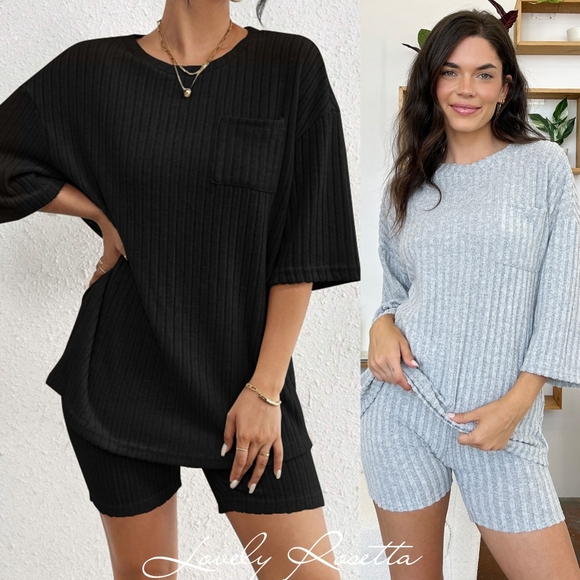 Blue Ribbed Women's Shorts Set - Picture 9 of 10